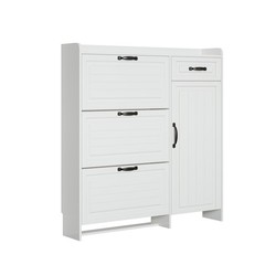 White Shoe Cabinet 4 Doors 1 Drawer Particle Board MDF Storage Cabinet