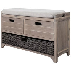 Neville 20 In. H X 32 In. W White Washed Wood Shoe Storage Bench with Cushion, R