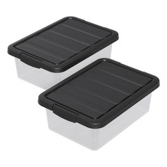 2 Packs 14 Quart Clear Storage Box Medium Container Organizer Black Lid