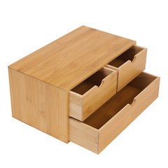 Bamboo Desk Organizer -Tabletop Mini Bamboo Desk Drawer Storage Box w/ 3 Drawers
