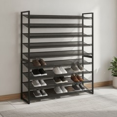 Durable Space-Saving Shoe Rack – 8-Tier Organizer for 50 Shoes, Black Finish