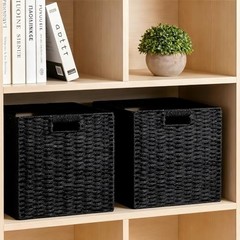 Wicker Storage Baskets 3 Pack 11×10.5×11 Inches Square Paper Rope Foldable Cube