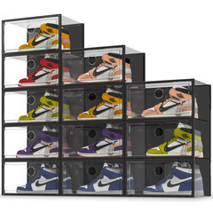SEE SPRING 12 Pack X-large Stackable Shoe Organizer Racks Storage Box, Black