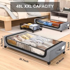 GoMaihe XXL Under Bed Storage | 2-Pack Rolling Bins with Clear Lids for Clothes