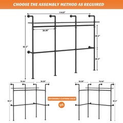 Open Box Wall Mounted Clothes Rack Industrial Pipe Closet System with LED Light