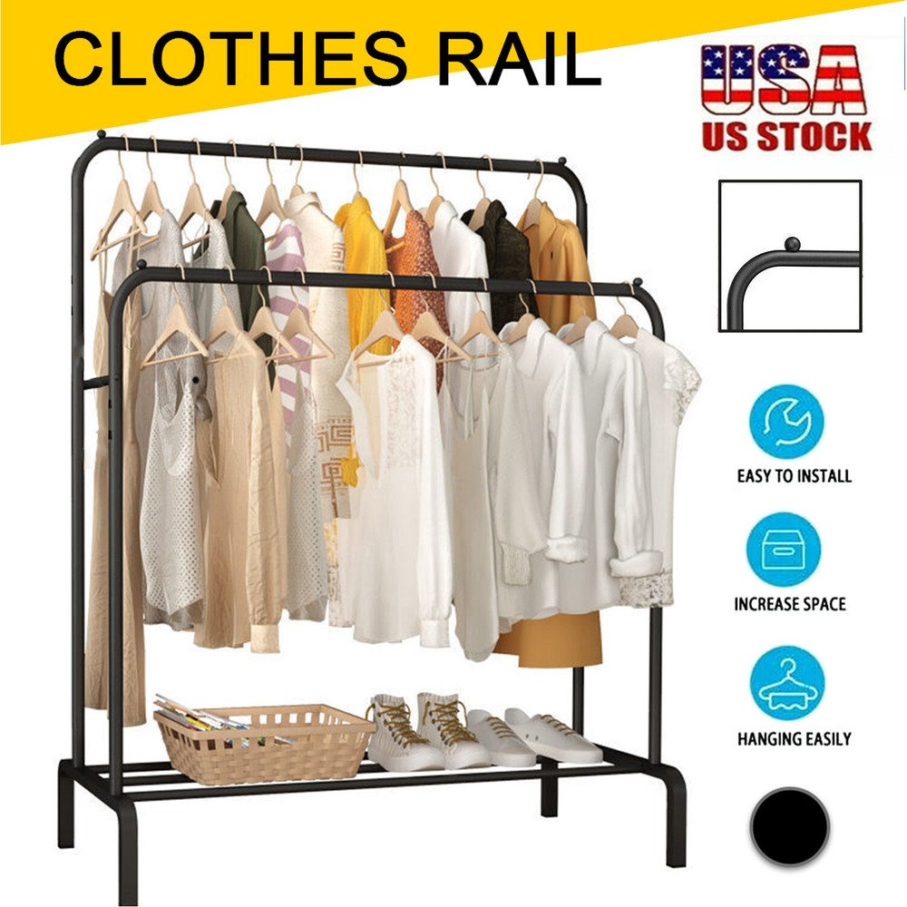 Heavy Duty Clothing Garment Rack Clothes Organizer Double Rails Rolling Hanger