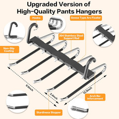 2 Pack Pants Hangers Space Saving Stainless Steel Closet Organizer Rack
