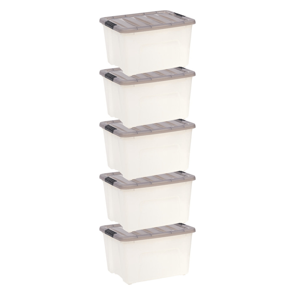 Plastic Storage Bins with Lids 40 Qt Stackable Containers Totes Gray 5 Pack