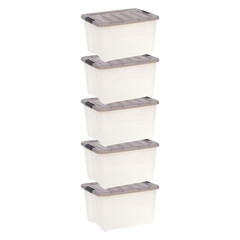 Plastic Storage Bins with Lids 40 Qt Stackable Containers Totes Gray 5 Pack