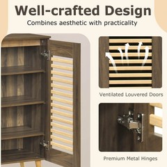Shoe Cabinet w/2 Louvered Doors&3 Removable Shelves,5-Tier Narrow Cabinet Walnut