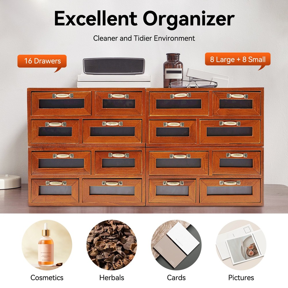 Vintage Small Wooden Desktop Storage Box Drawer Display Shelf Organizer Craft US