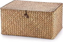 Handwoven Seagrass Wicker Shelf Baskets with Lid – X-Large Storage Bins