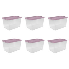 Sterilite 66 Qt Storage Bin Clear Container w/Lid Blue Latch 6 Pack