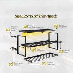 Power Tool Organizer Wall Mount with Side Hooks – 3 Tier Expandable Tool Rack…