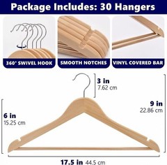 1~30 Pack Natural Wood Solid Wood Clothes Hangers Coat Hanger Wooden Hangers