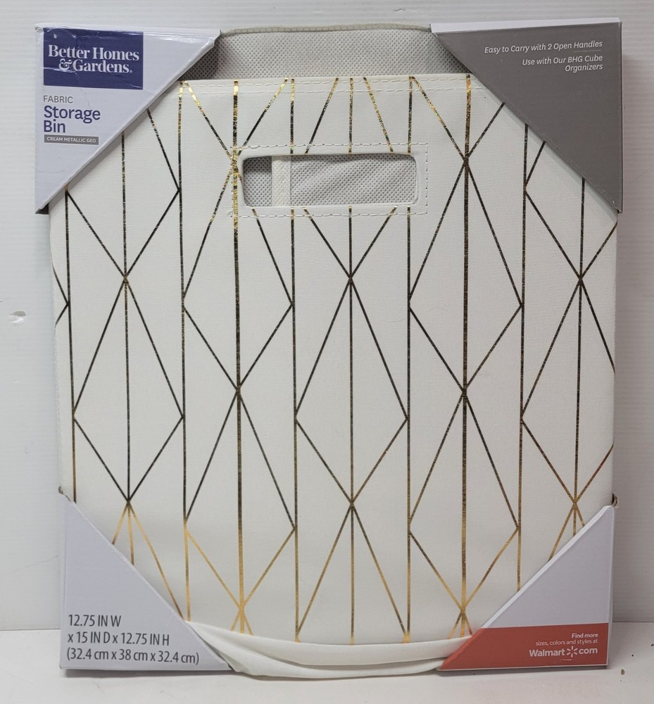 Better Homes & Garden™ Cream Metallic Geo 12.75″ Fabric Storage Cube/Bin