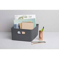 Superio Grey Ribbed Storage Bin with Lid, Plastic (22L, 15L, 5L) -Set of 3