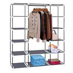 Portable Closet Wardrobe Clothes Rack Storage Organizer W/Shelves Fabric, Grey