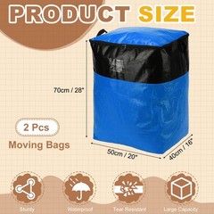 2Pcs Extra Large Moving Bags, 20 x 16 x 28″ Storage Bags, Blue