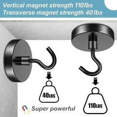 6 Pack 110 Lbs Magnetic Hooks Heavy Duty, Neodymium Magnet Hooks, Strong Black M