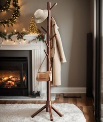 Pipishell Sturdy Wooden Coat Tree 8 Hooks 3 Adjustable Sizes For Clothes Hat