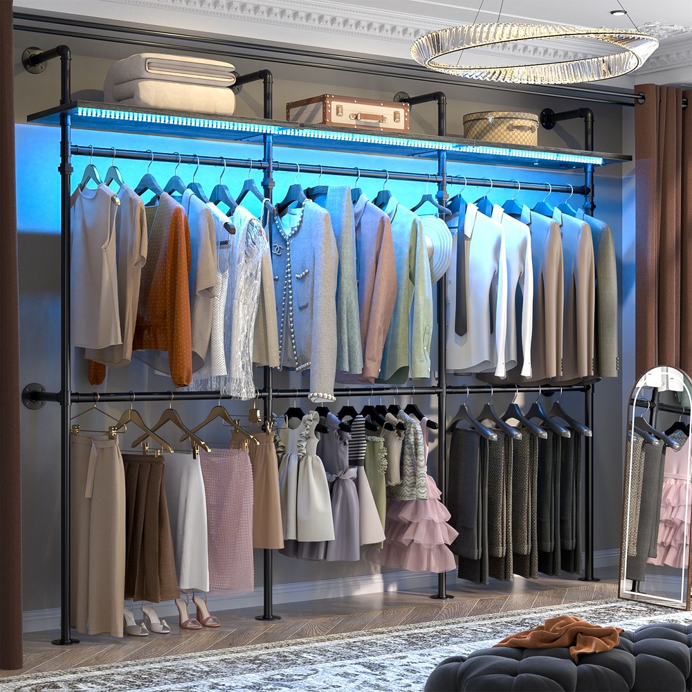 Closet Organizer System Heavy Duty Garment Rack with 3 Shelves 6 Hanger Rods