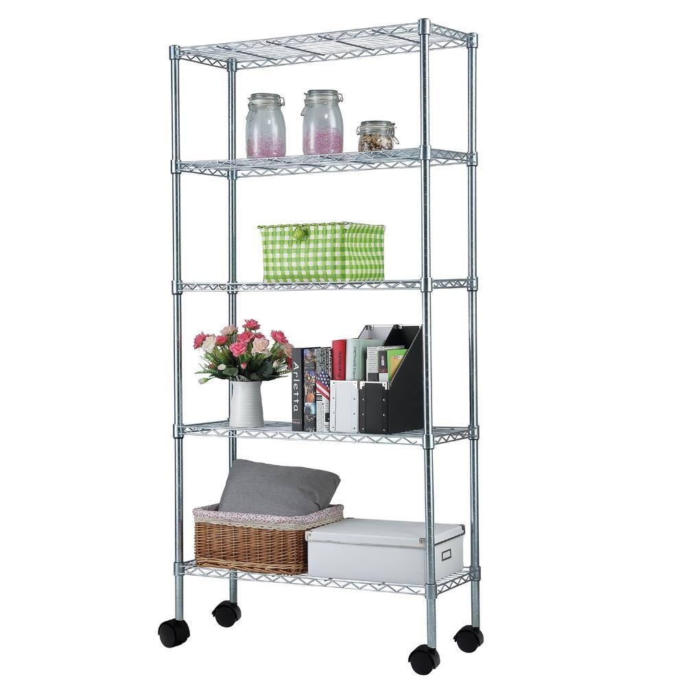 New 65x36x14″ Homegear Adjustable 5-Shelf Shelving Wire Unit Rack with Wheels