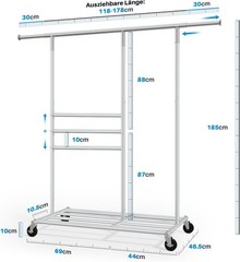 Flexible Mobile Coat Rack with Bottom Rack and Adjustable Heights