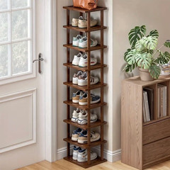 9-Tier Bamboo Vertical Shoe Rack Tall Narrow Space Saving Organizer Entryway
