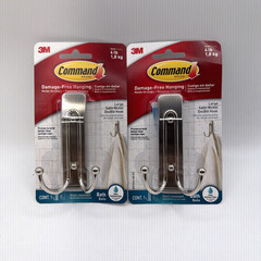 3M Command Bath Double Hook Large Satin Nickel Holds up to 4lbs 2 Pack