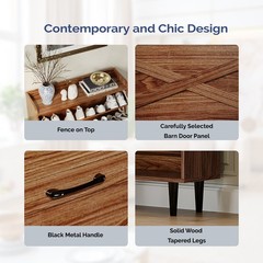2 Drawers Top Enclosure Barn Door Shoe Cabinet Melamine Board Embossed MDF