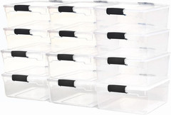 12-Pack Stackable Clear Storage Bins with Secure Latches, 15.5 Quart