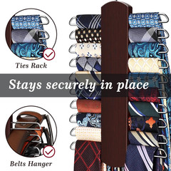 2 Pack Wooden Tie Rack Closet Organizer 360° Swivel Hanger