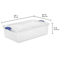 Sterilite 32 Qt Latching Storage Bin, Blue Latch, 6-Pack