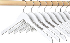 10 Pack White Wooden Hangers with Notches for Dresses and Coats