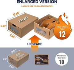 Shoe Box 12 Pack,13.8 x 9.3 x 5.3in Waterproof Storage Boxes, Socks,