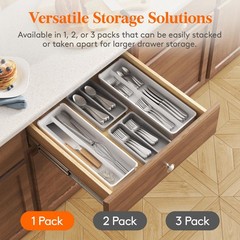 Lifewit Compact Silverware Organizer for 16.54×5.71×2.36IN, Gray&White