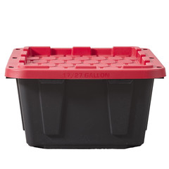 2 Pack Hyper Tough 17 Gallon Heavy Duty Plastic Storage Bin Box Black Red Lid