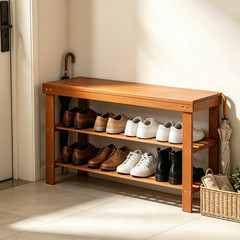 Bamboo Shoe Rack Bench 3 Tier Sturdy Entryway Bedroom Organizer Shelf Walnut