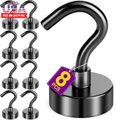 8 Pack Black Magnetic Hooks, 30 LB Neodymium Magnetic Hooks for Cruise Cabins, S