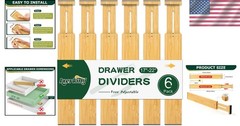 Kitchen Drawer Dividers 6 Pack Expandable Bamboo Organizers Large Adjustable