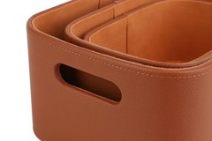 3 PCS Faux Leather Storage Baskets Velvet Lining Nesting Shelf Boxes Brown