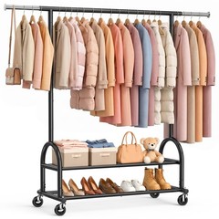 Heavy Duty Adjustable Clothes Rack – 556 LBS Capacity, Portable Rolling Garment