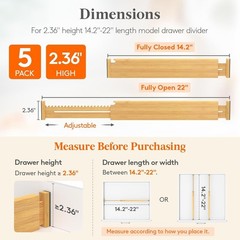 2.36″ High 5 Pack Bamboo Drawer Dividers, 14.2-22″ Expandable Kitchen Drawer …