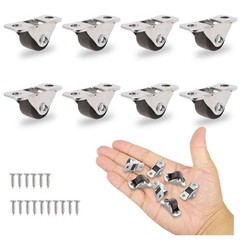 8 PCS Mini Rigid Non Swivel Rubber Caster Wheels Steel Top Plate 1/2 Inch