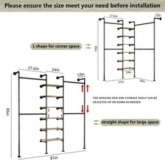 Wall Mounted Closet System Malleable Iron Steel Fittings 85 Inch Height 81 Inch