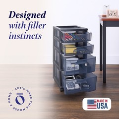 Homz Tall Solid Plastic 4 Drawer Medium Storage Cart with Caster Wheels, Black