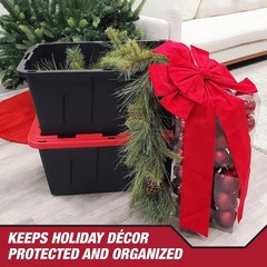 Hyper Tough 27 Gallon Snap Lid Plastic Storage Bin Container, Black with Red Lid