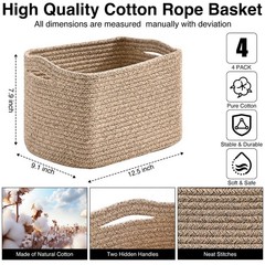 4 PCS 12.5×9.1×7.9 Inch Mixed Brown Woven Cotton Rope Small Storage Baskets