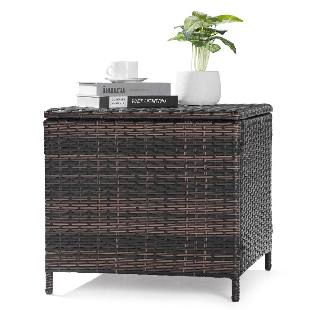 27GAL Patio Wicker Rattan Brown Table Garden Square Container Storage Flip Cover